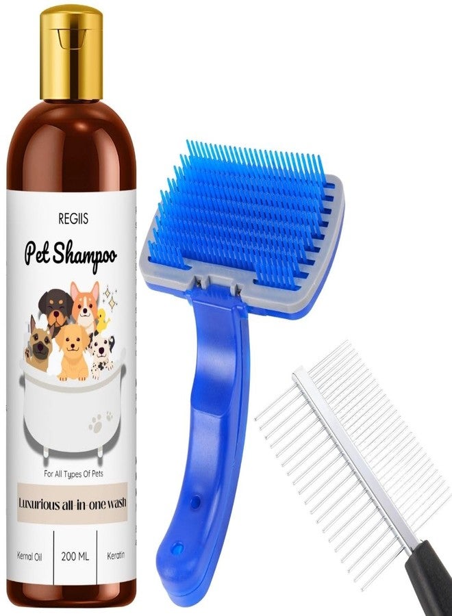 شامبو ريجيس للحيوانات الأليفة بزيت نواة النخيل والكيراتين، غسول فاخر شامل لجميع أنواع الحيوانات الأليفة، 200 مل، مع فرشاة تنظيف ذاتية التنظيف (عبوة من 3 قطع) - Image 1